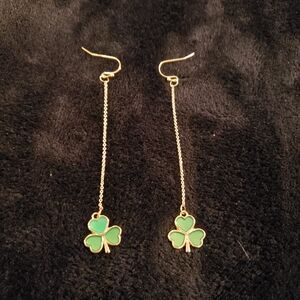 Gold-Tone Green Clover Drop Earrings